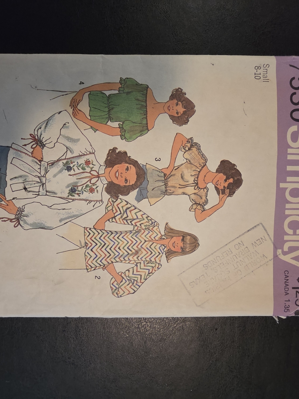 Simplicity Girls Peasant Top Pattern in Green, Cream, Multicolor